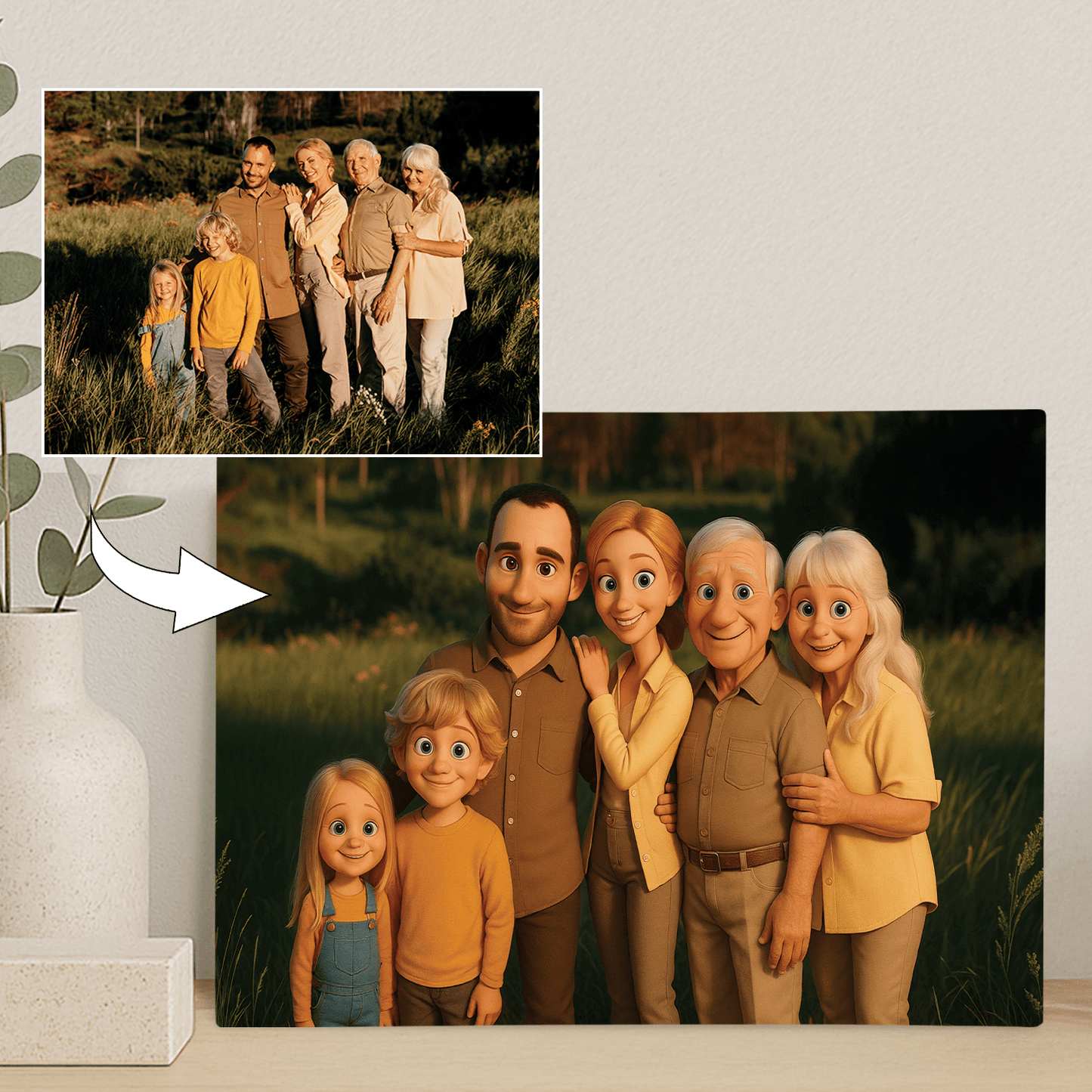 Rodzina w stylu animacji 3D - portret na płótnie dla rodziców - Emmygift.pl