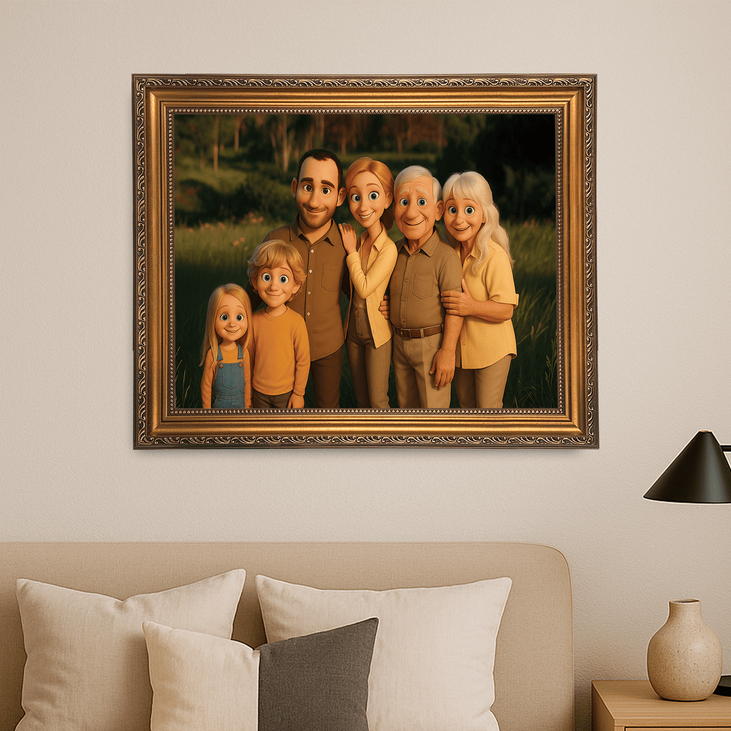 Rodzina w stylu animacji 3D - portret na płótnie dla rodziców - Emmygift.pl