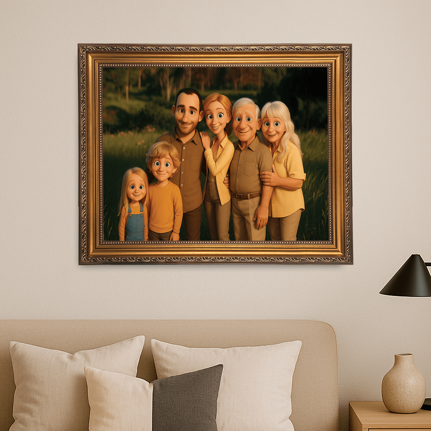 Rodzina w stylu animacji 3D - portret na płótnie dla rodziców - Emmygift.pl