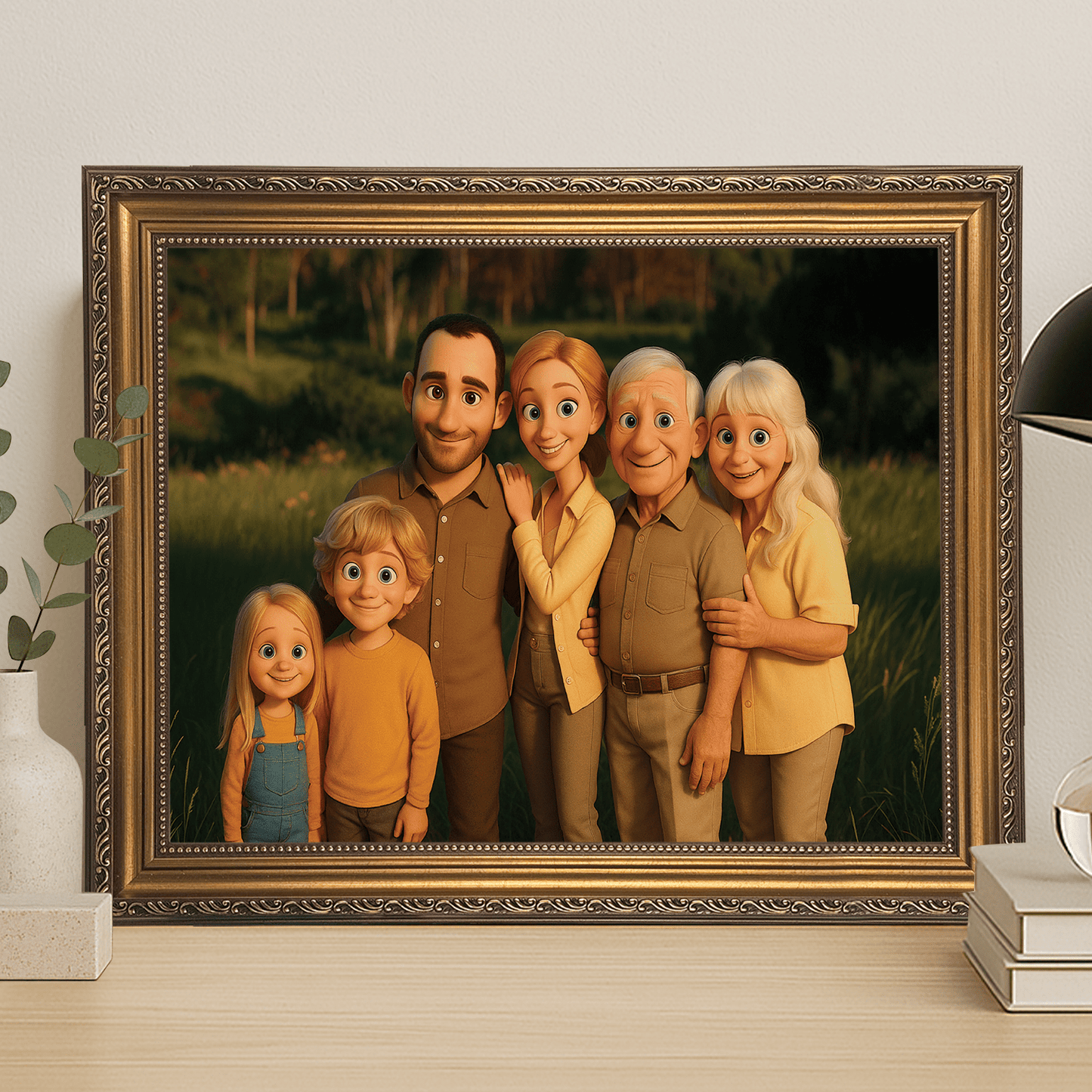 Rodzina w stylu animacji 3D - portret na płótnie dla rodziców - Emmygift.pl