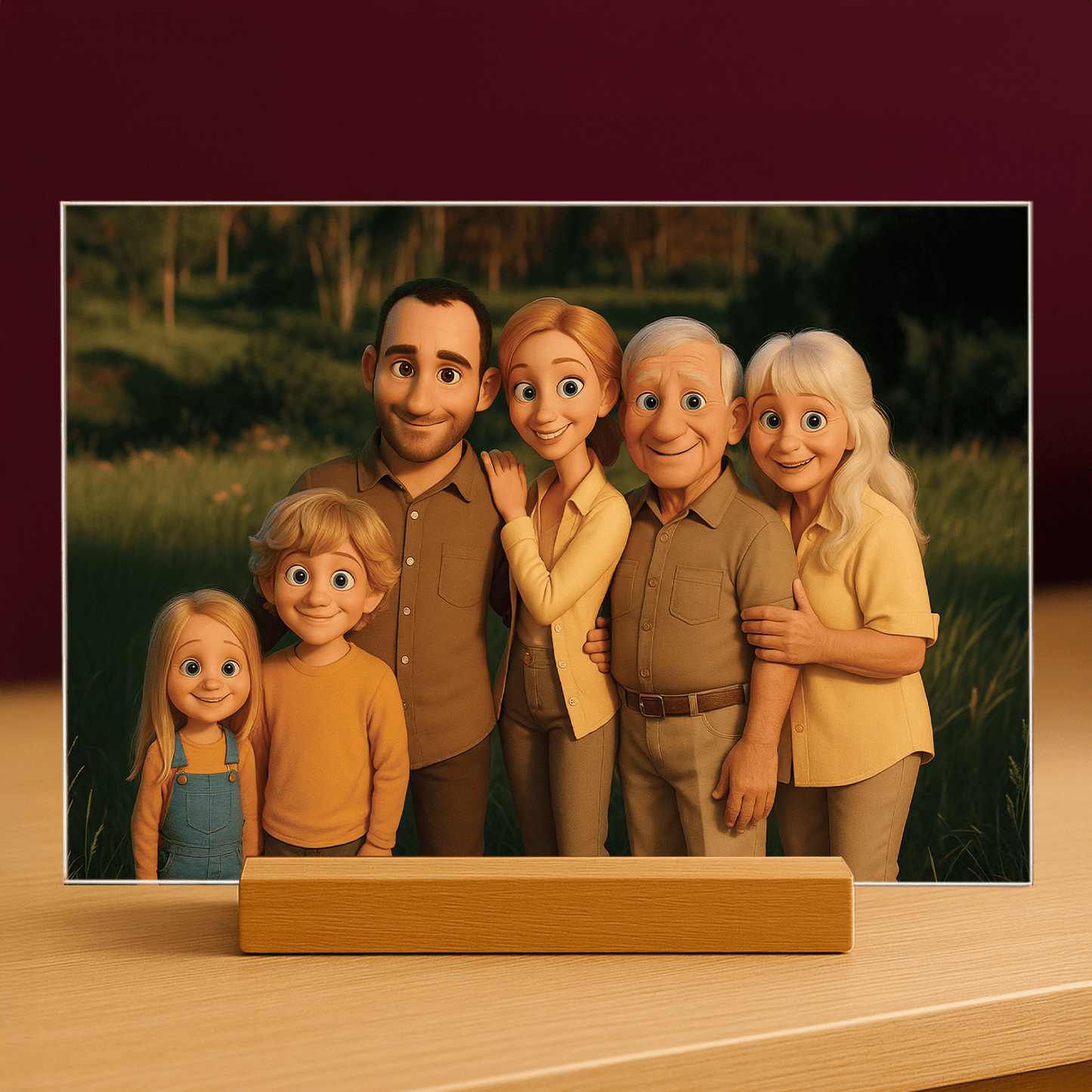 Rodzina w stylu animacji 3D - portret na szkle akrylowym dla rodziców - Emmygift.pl