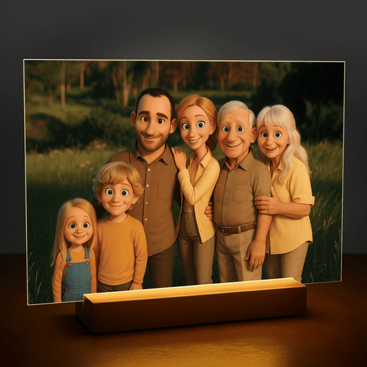 Rodzina w stylu animacji 3D - portret na szkle akrylowym dla rodziców - Emmygift.pl