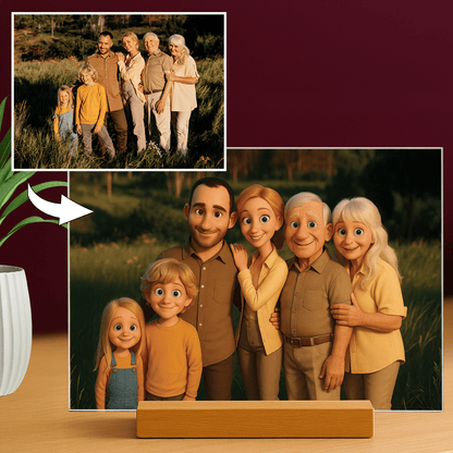 Rodzina w stylu animacji 3D - portret na szkle akrylowym dla rodziców - Emmygift.pl