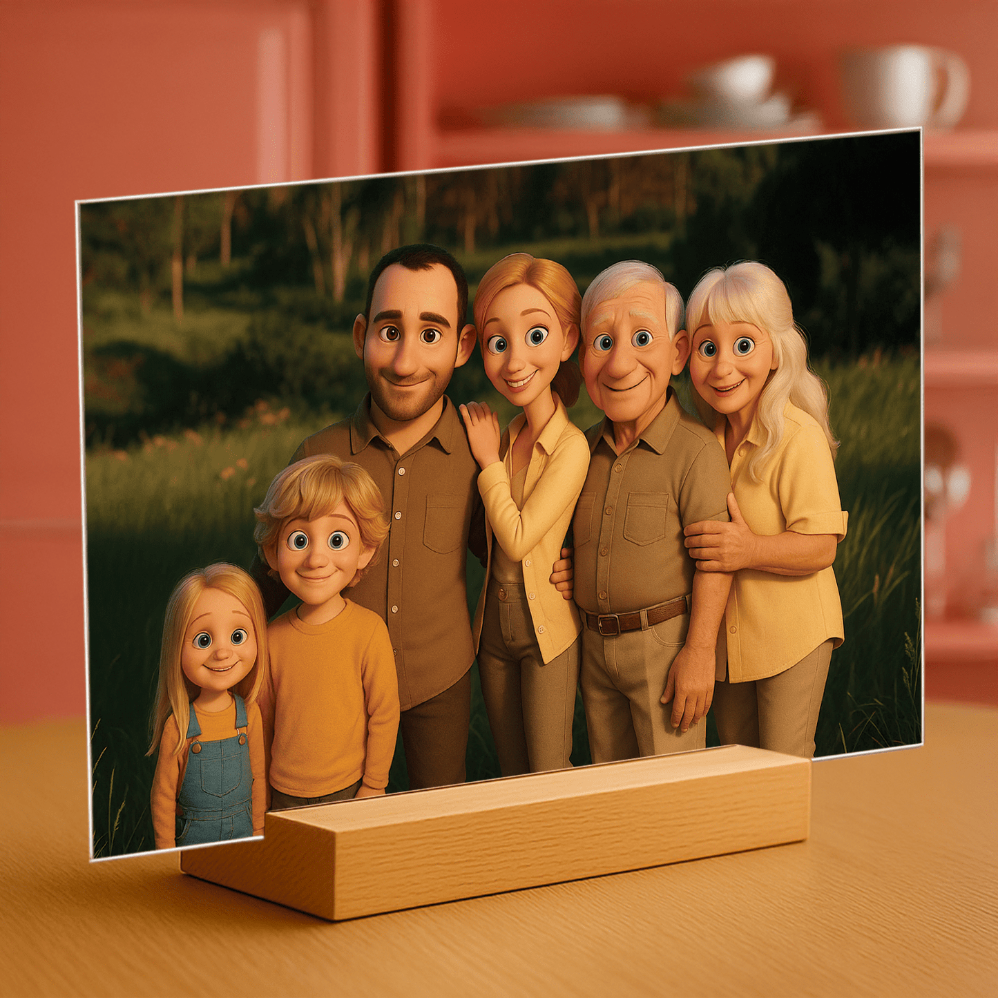 Rodzina w stylu animacji 3D - portret na szkle akrylowym dla rodziców - Emmygift.pl