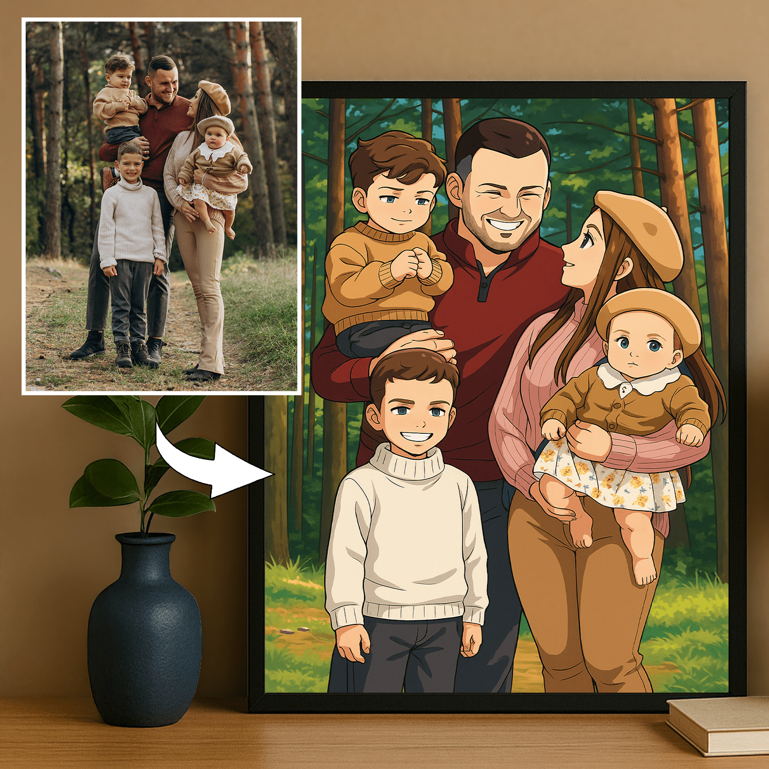 Rodzina w stylu anime - portret na plakacie dla rodziców - Emmygift.pl