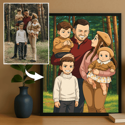 Rodzina w stylu anime - portret na plakacie dla rodziców - Emmygift.pl