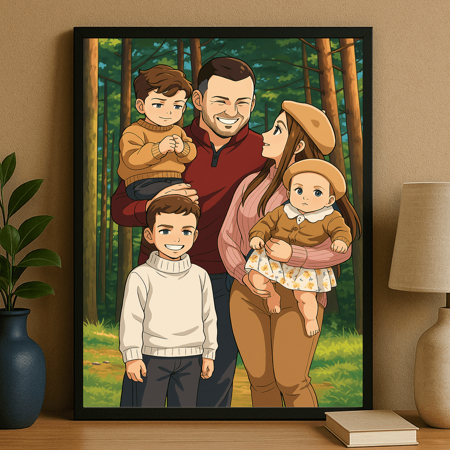 Rodzina w stylu anime - portret na plakacie dla rodziców - Emmygift.pl