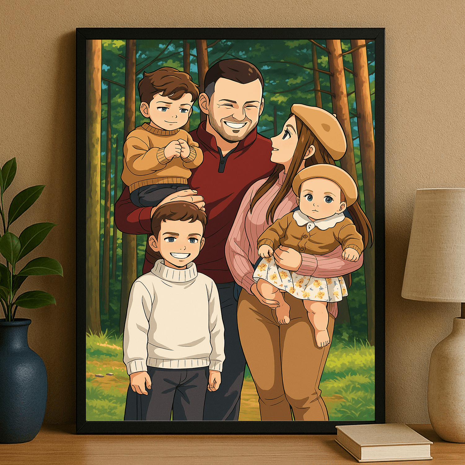 Rodzina w stylu anime - portret na plakacie dla rodziców - Emmygift.pl