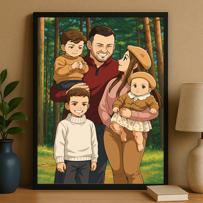 Rodzina w stylu anime - portret na plakacie dla rodziców - Emmygift.pl