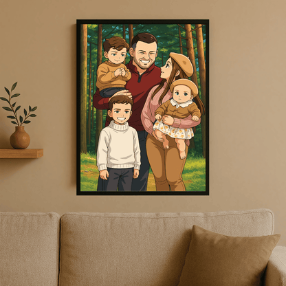 Rodzina w stylu anime - portret na plakacie dla rodziców - Emmygift.pl
