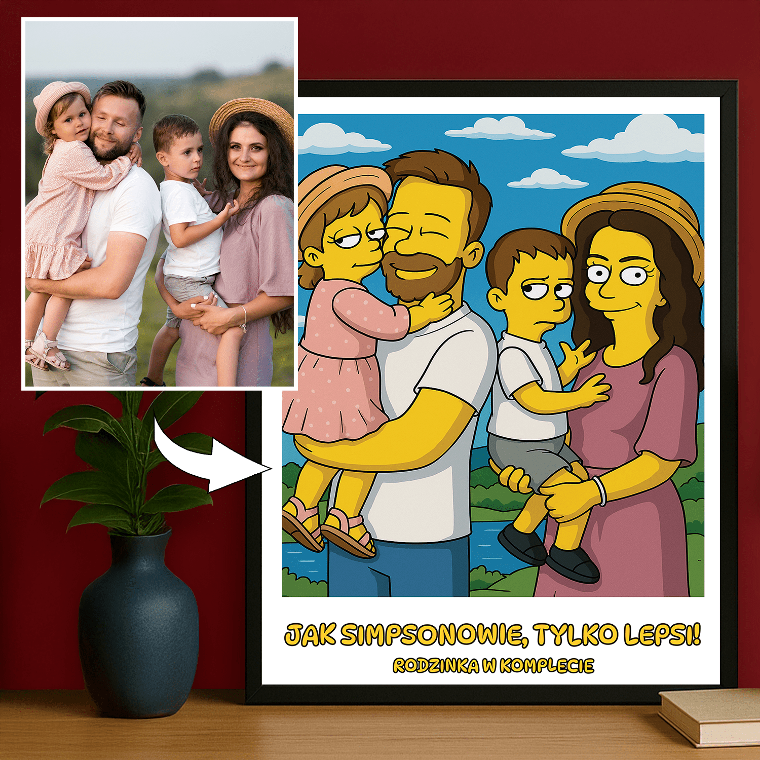 Rodzina w stylu jak z Simpsonów - portret na plakacie dla rodziców - Emmygift.pl