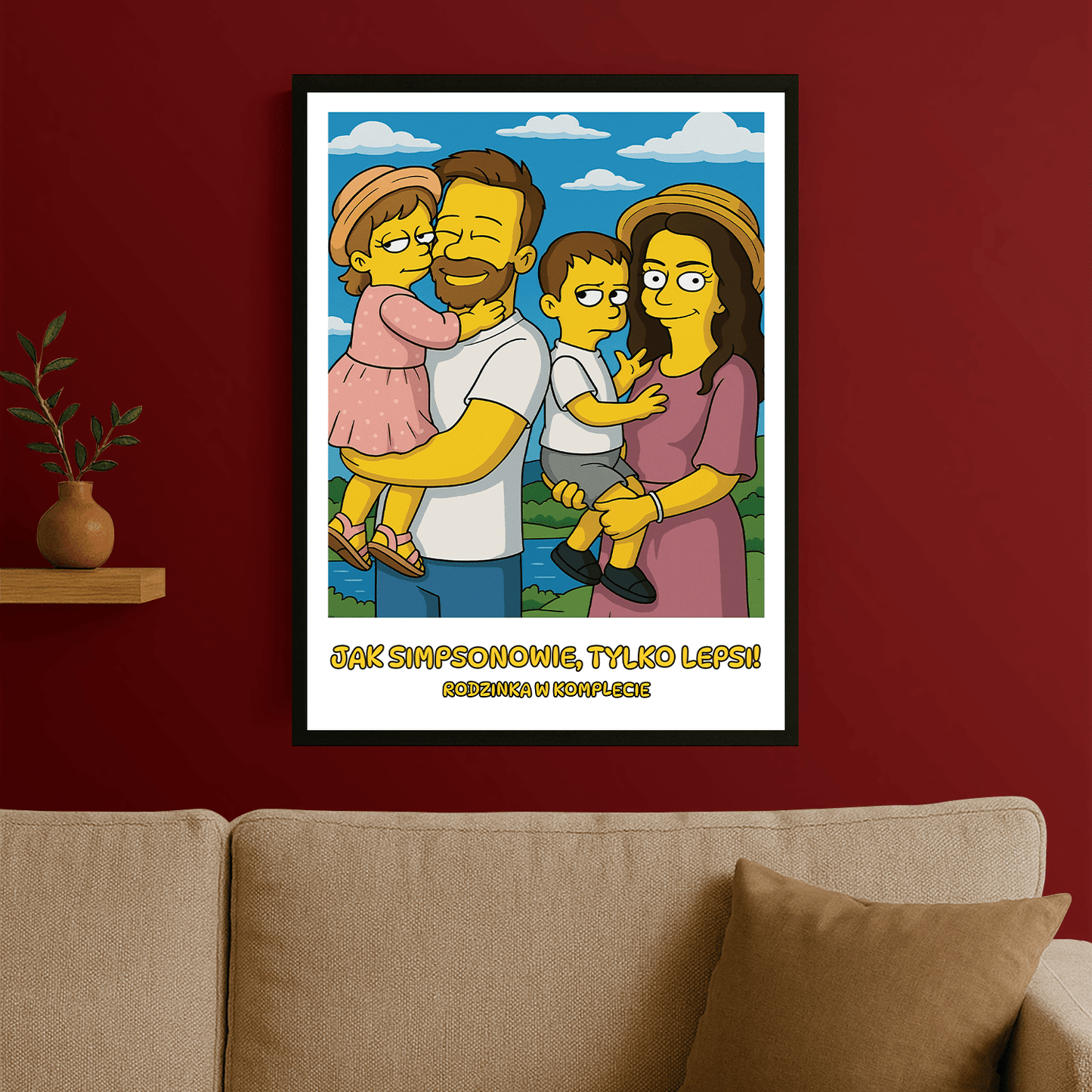 Rodzina w stylu jak z Simpsonów - portret na plakacie dla rodziców - Emmygift.pl