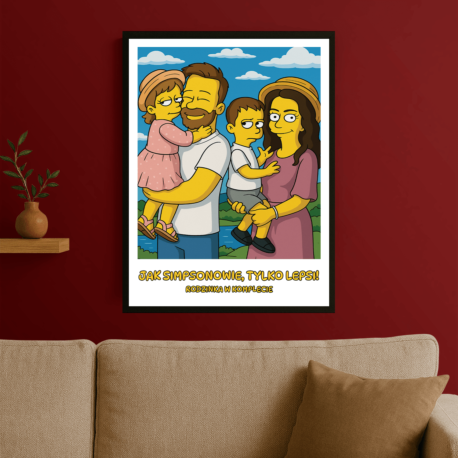 Rodzina w stylu jak z Simpsonów - portret na plakacie dla rodziców - Emmygift.pl