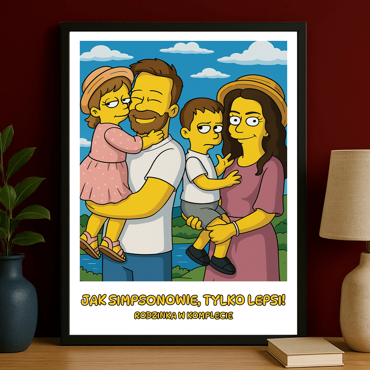 Rodzina w stylu jak z Simpsonów - portret na plakacie dla rodziców - Emmygift.pl
