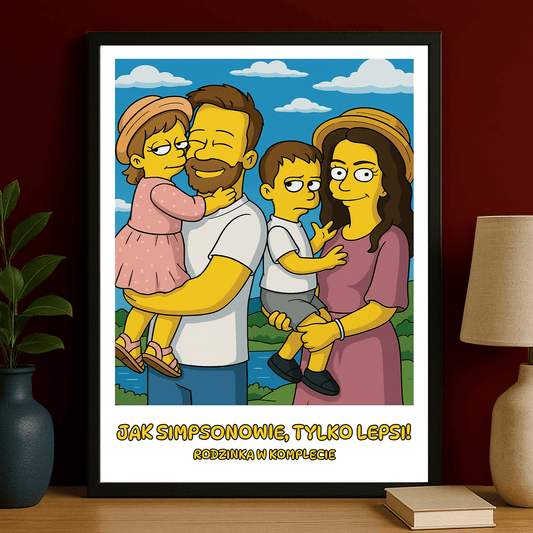 Rodzina w stylu jak z Simpsonów - portret na plakacie dla rodziców - Emmygift.pl