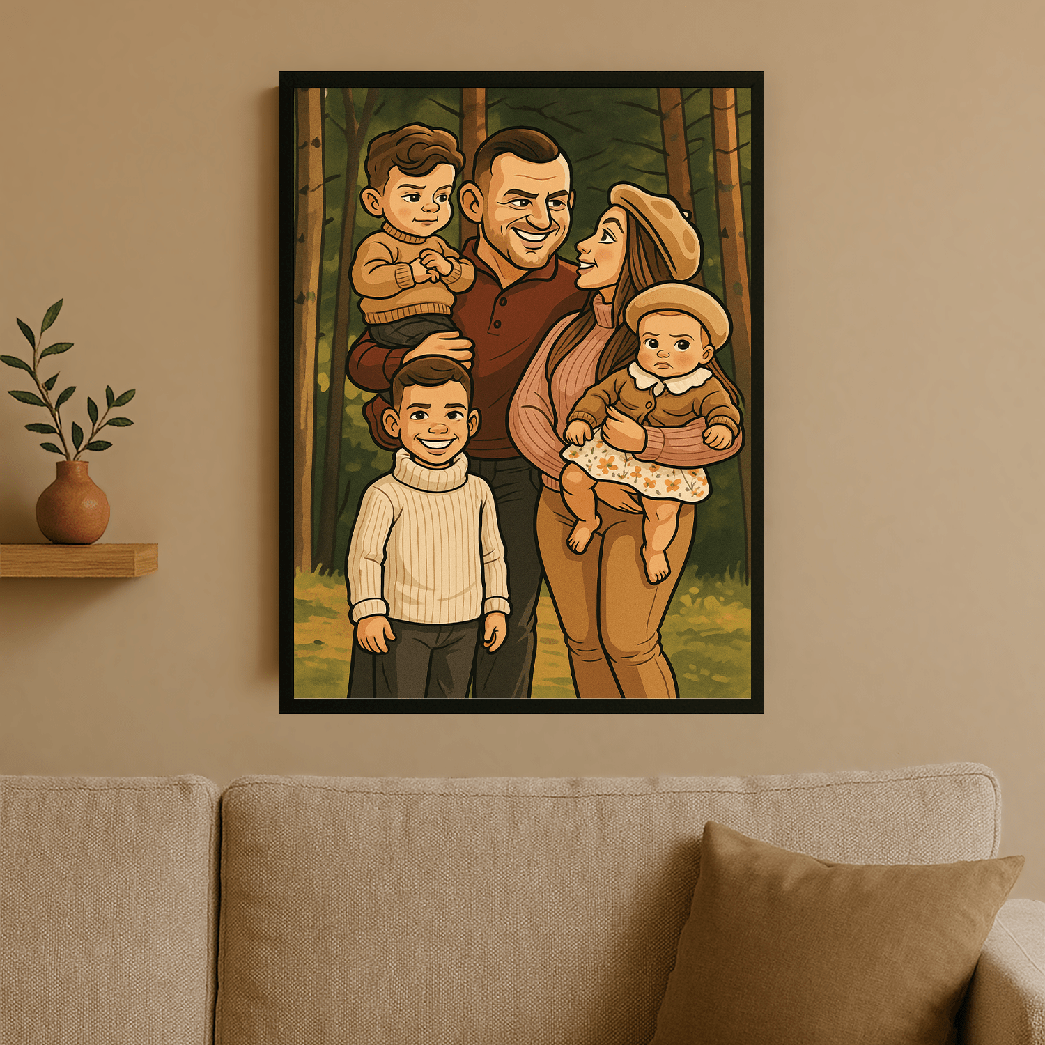 Rodzina w stylu komiksowego realizmu - portret na plakacie dla rodziców - Emmygift.pl