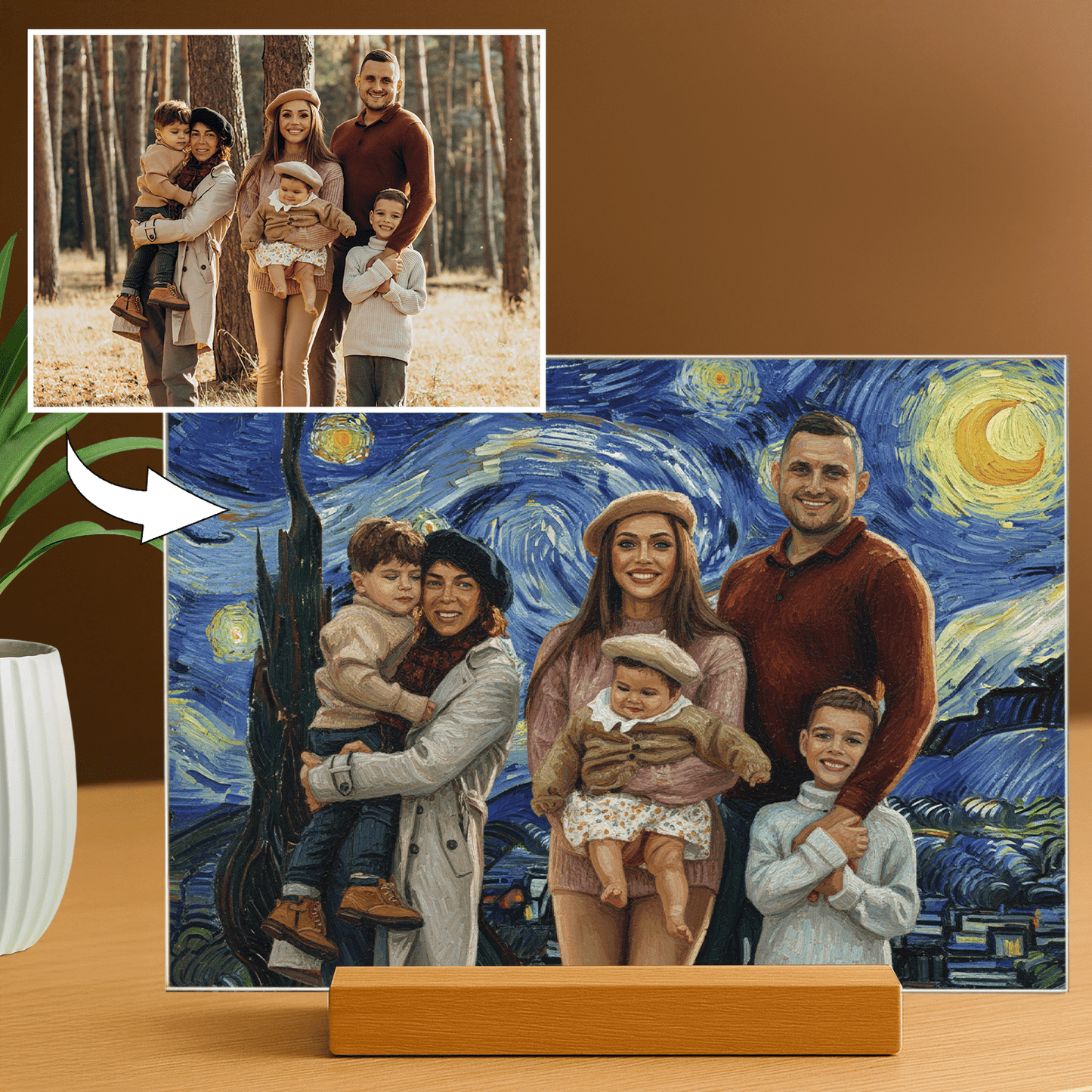 Rodzina w stylu obrazu Van Gogha - portret na szkle akrylowym dla rodziców - Emmygift.pl