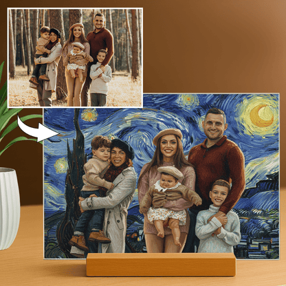 Rodzina w stylu obrazu Van Gogha - portret na szkle akrylowym dla rodziców - Emmygift.pl