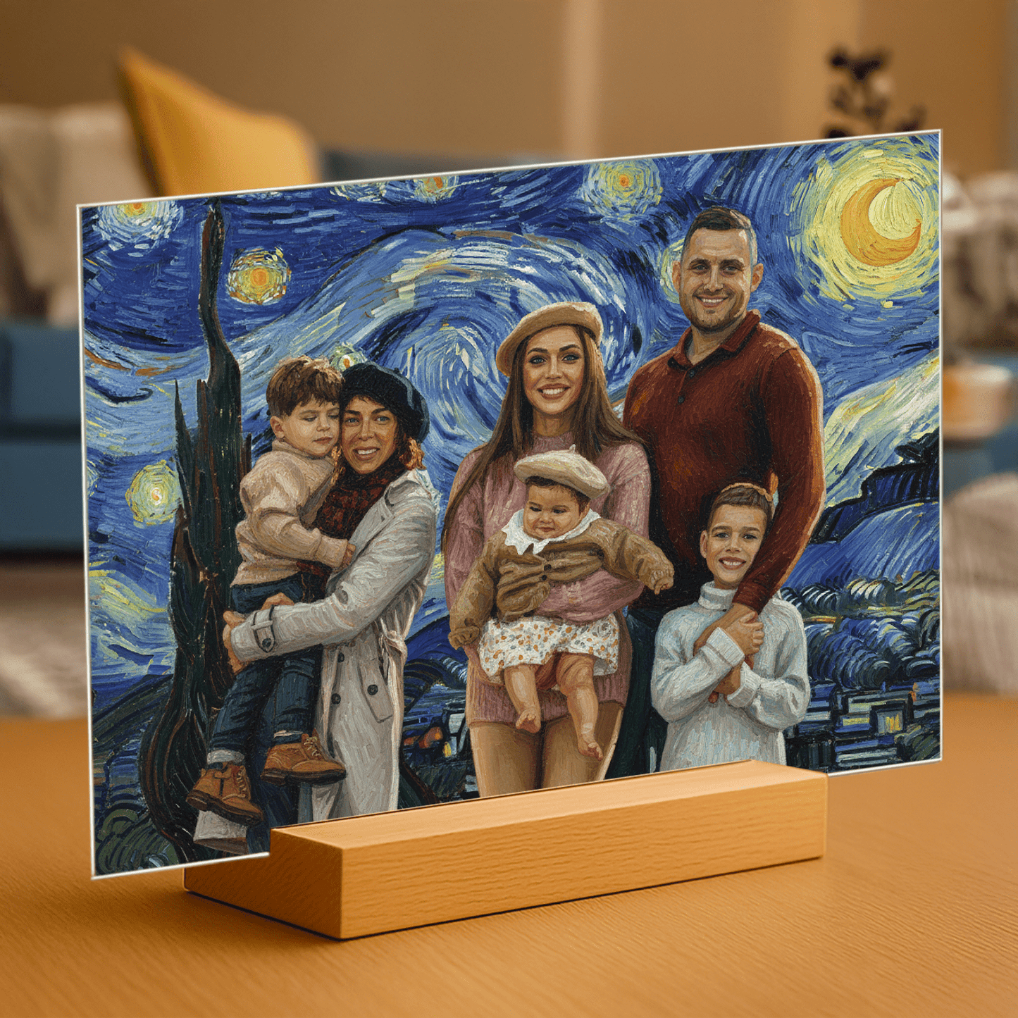 Rodzina w stylu obrazu Van Gogha - portret na szkle akrylowym dla rodziców - Emmygift.pl