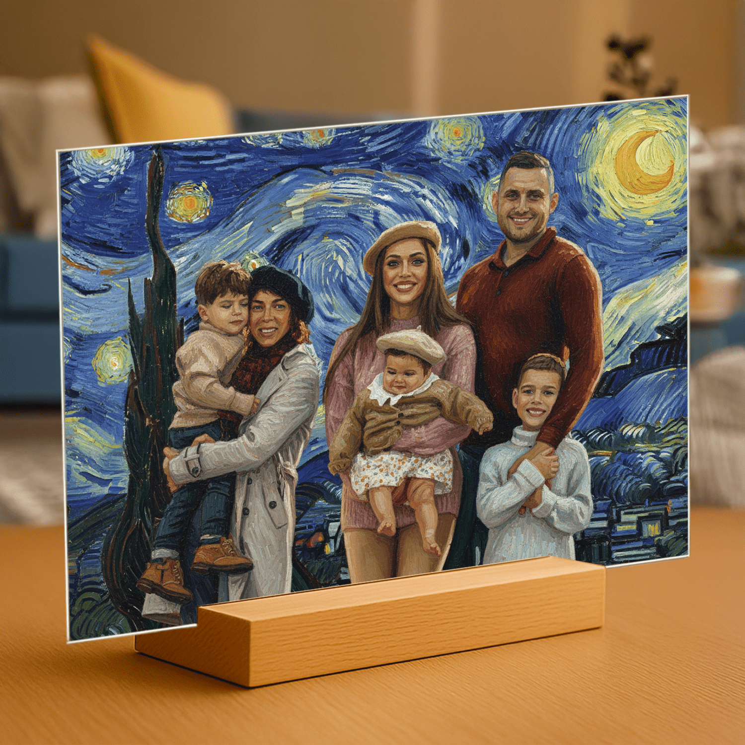 Rodzina w stylu obrazu Van Gogha - portret na szkle akrylowym dla rodziców - Emmygift.pl