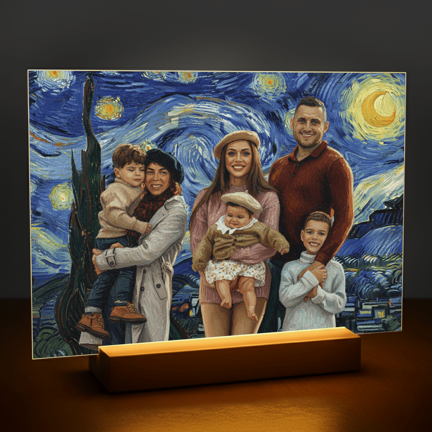 Rodzina w stylu obrazu Van Gogha - portret na szkle akrylowym dla rodziców - Emmygift.pl