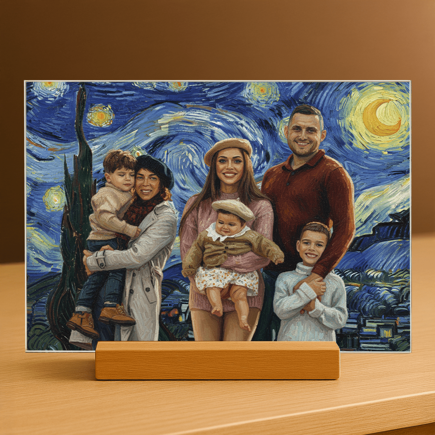 Rodzina w stylu obrazu Van Gogha - portret na szkle akrylowym dla rodziców - Emmygift.pl