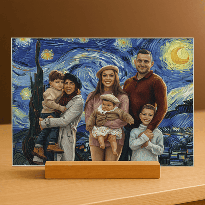 Rodzina w stylu obrazu Van Gogha - portret na szkle akrylowym dla rodziców - Emmygift.pl