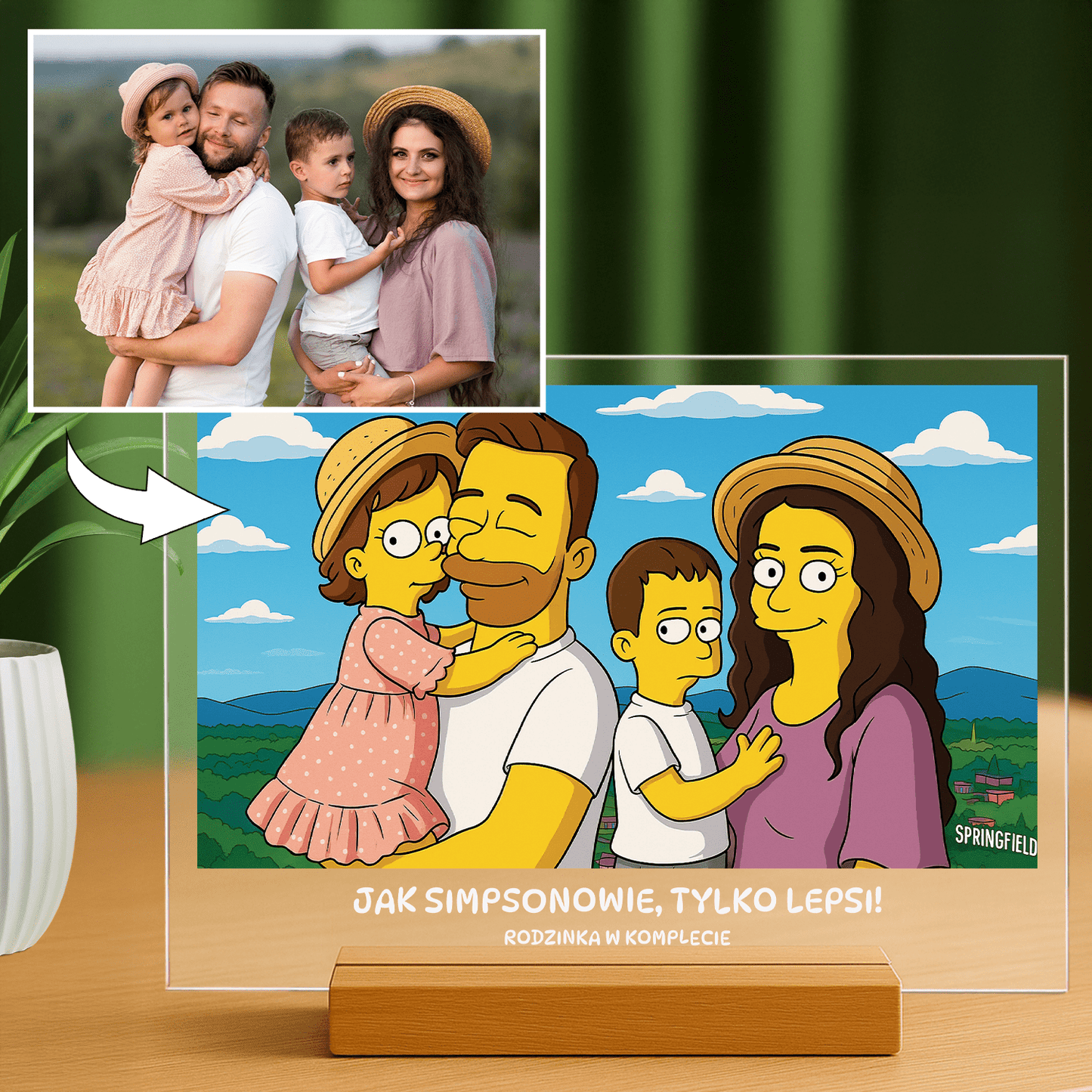 Rodzina w stylu Simpsonów - portret na szkle akrylowym dla rodziców - Emmygift.pl