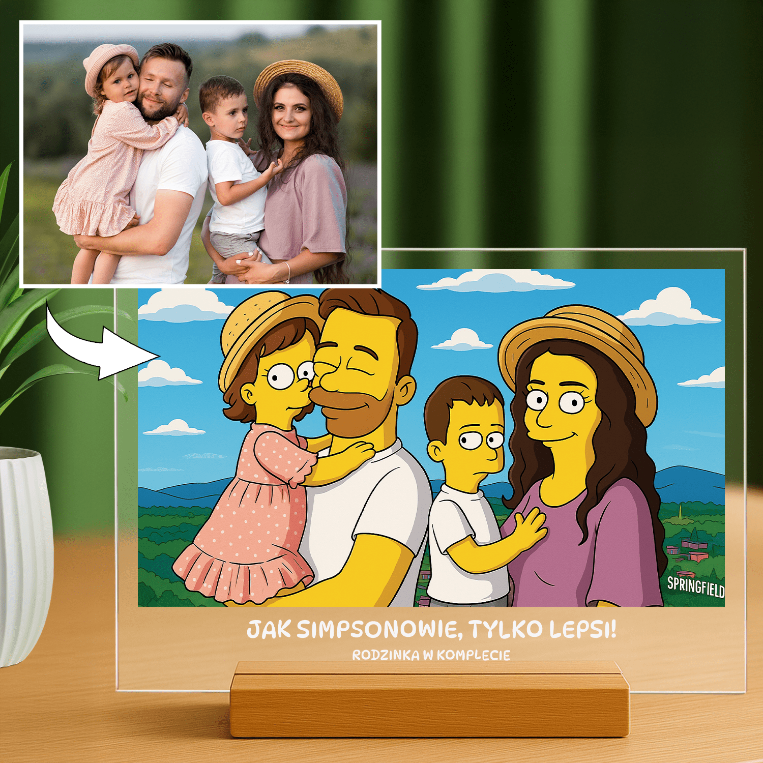 Rodzina w stylu Simpsonów - portret na szkle akrylowym dla rodziców - Emmygift.pl