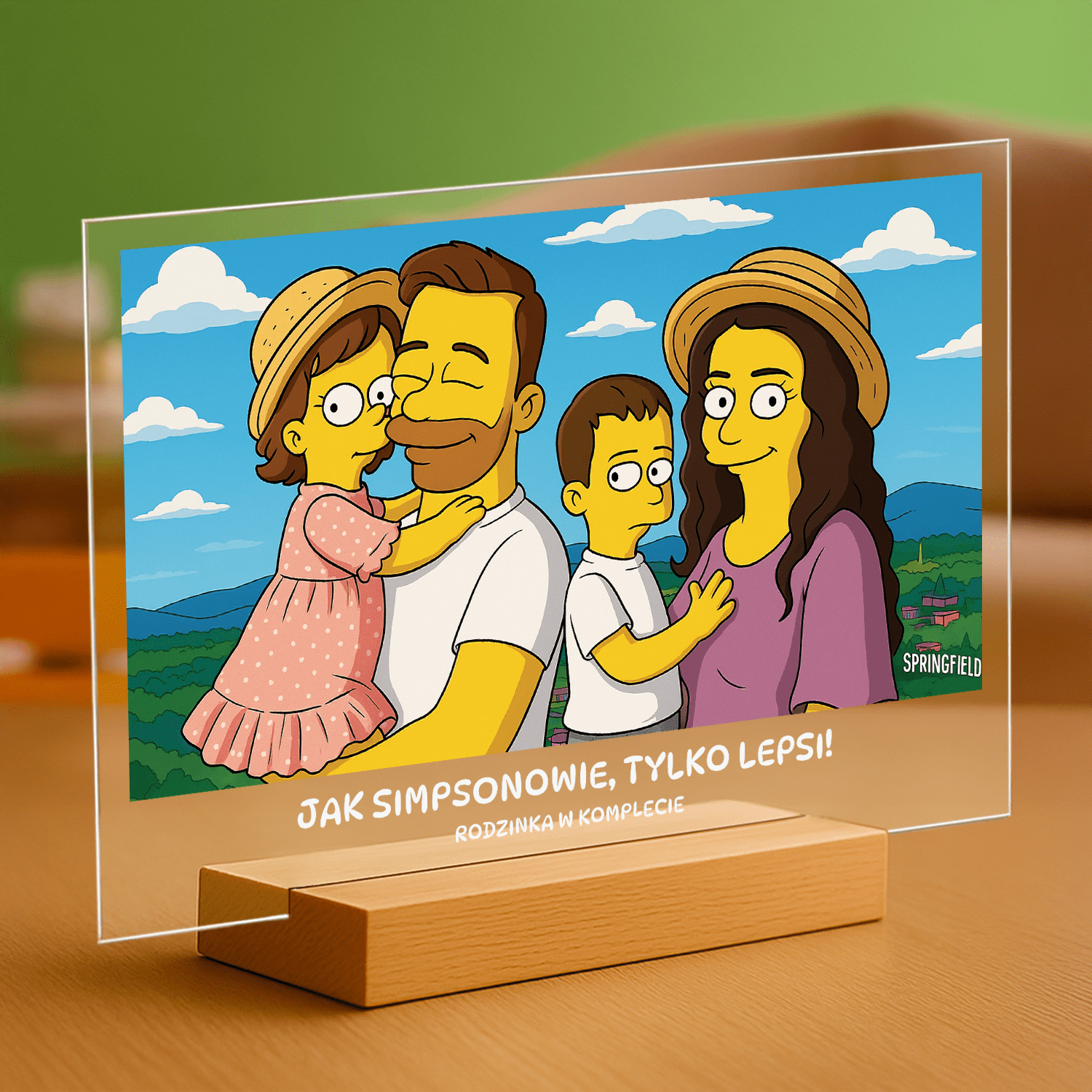 Rodzina w stylu Simpsonów - portret na szkle akrylowym dla rodziców - Emmygift.pl