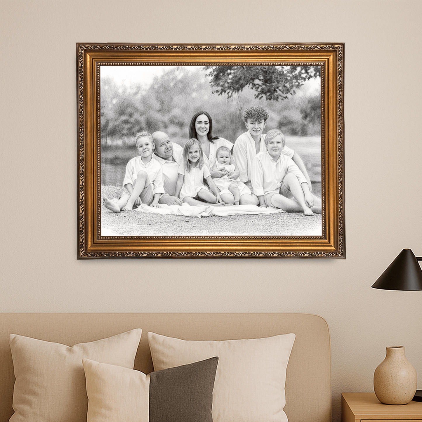 Rodzina w stylu szkicu - portret na płótnie dla rodziców - Emmygift.pl