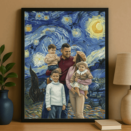 Rodzina w stylu Van Gogh - portret na plakacie dla rodziców - Emmygift.pl