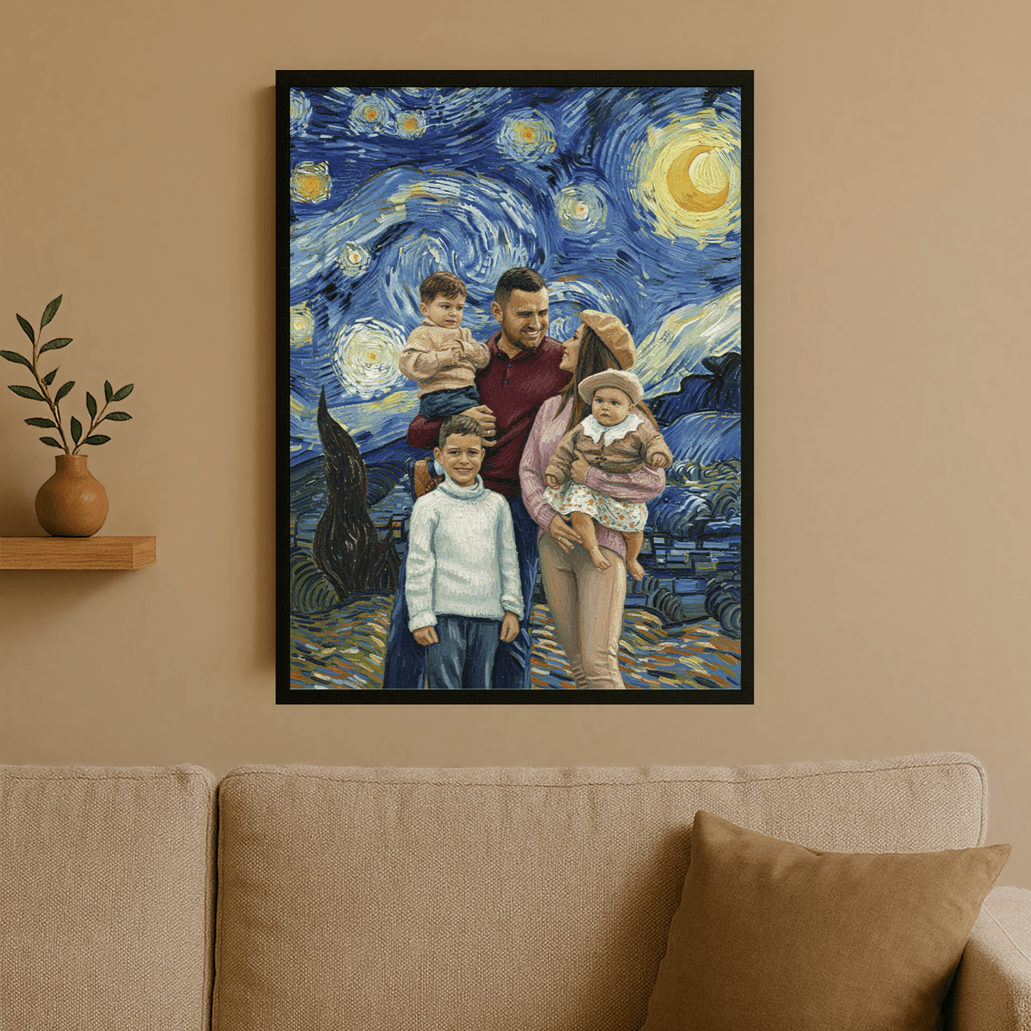 Rodzina w stylu Van Gogh - portret na plakacie dla rodziców - Emmygift.pl