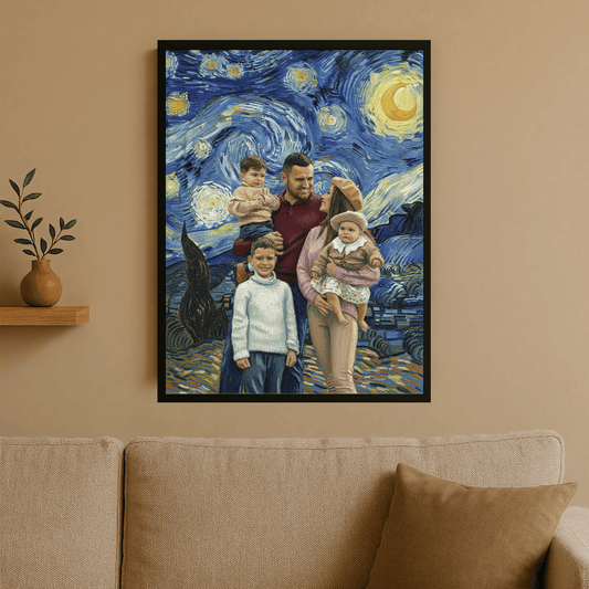 Rodzina w stylu Van Gogh - portret na plakacie dla rodziców - Emmygift.pl