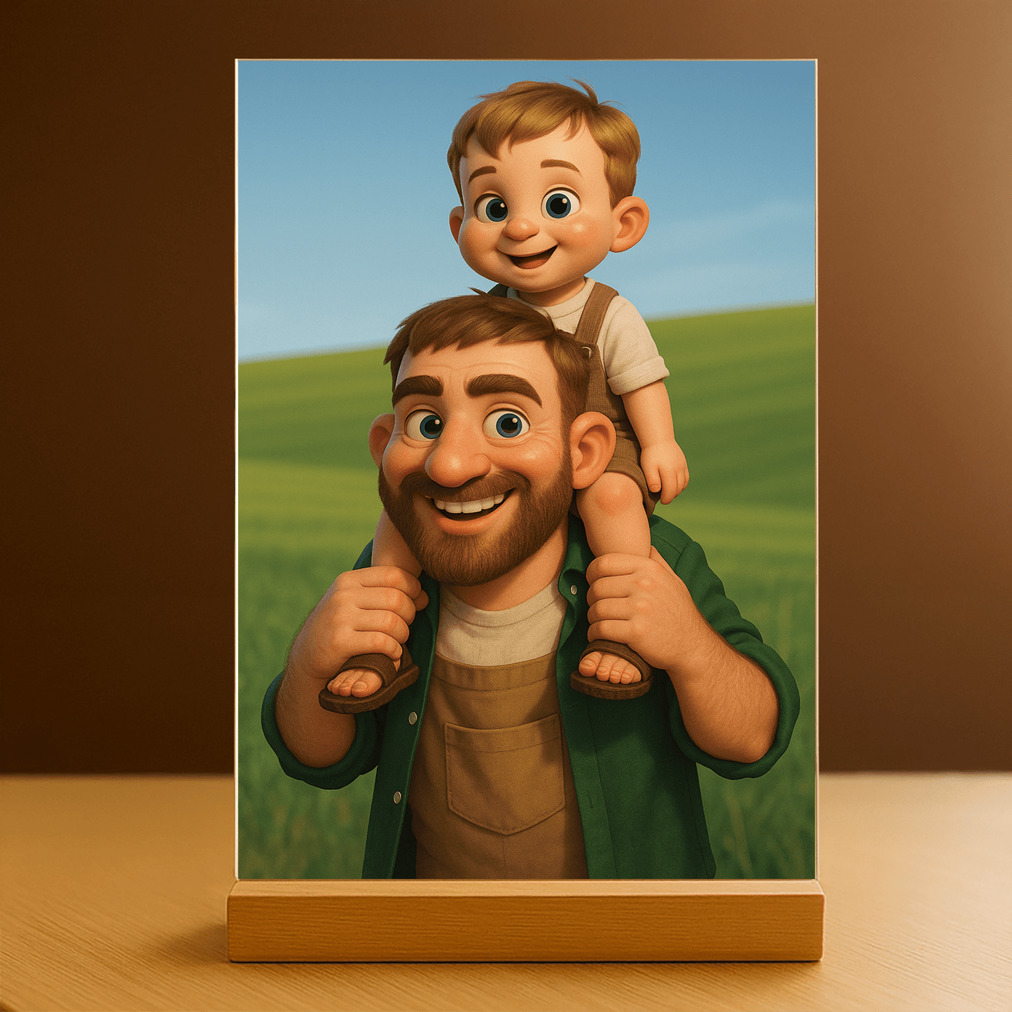 Rodzinna bajkowa ilustracja - portret na szkle akrylowym dla taty - Emmygift.pl