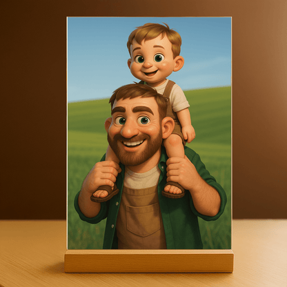 Rodzinna bajkowa ilustracja - portret na szkle akrylowym dla taty - Emmygift.pl