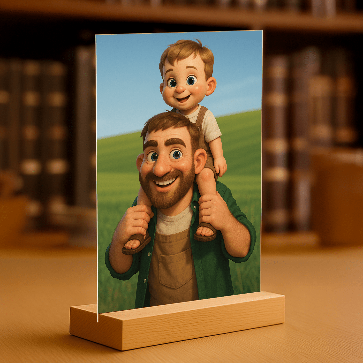 Rodzinna bajkowa ilustracja - portret na szkle akrylowym dla taty - Emmygift.pl