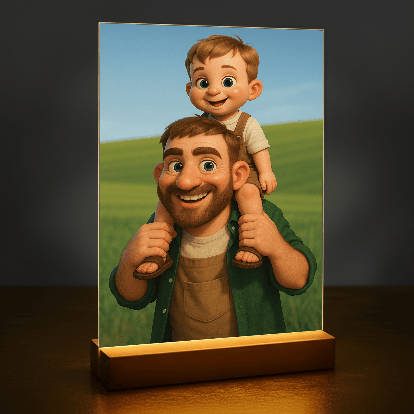 Rodzinna bajkowa ilustracja - portret na szkle akrylowym dla taty - Emmygift.pl