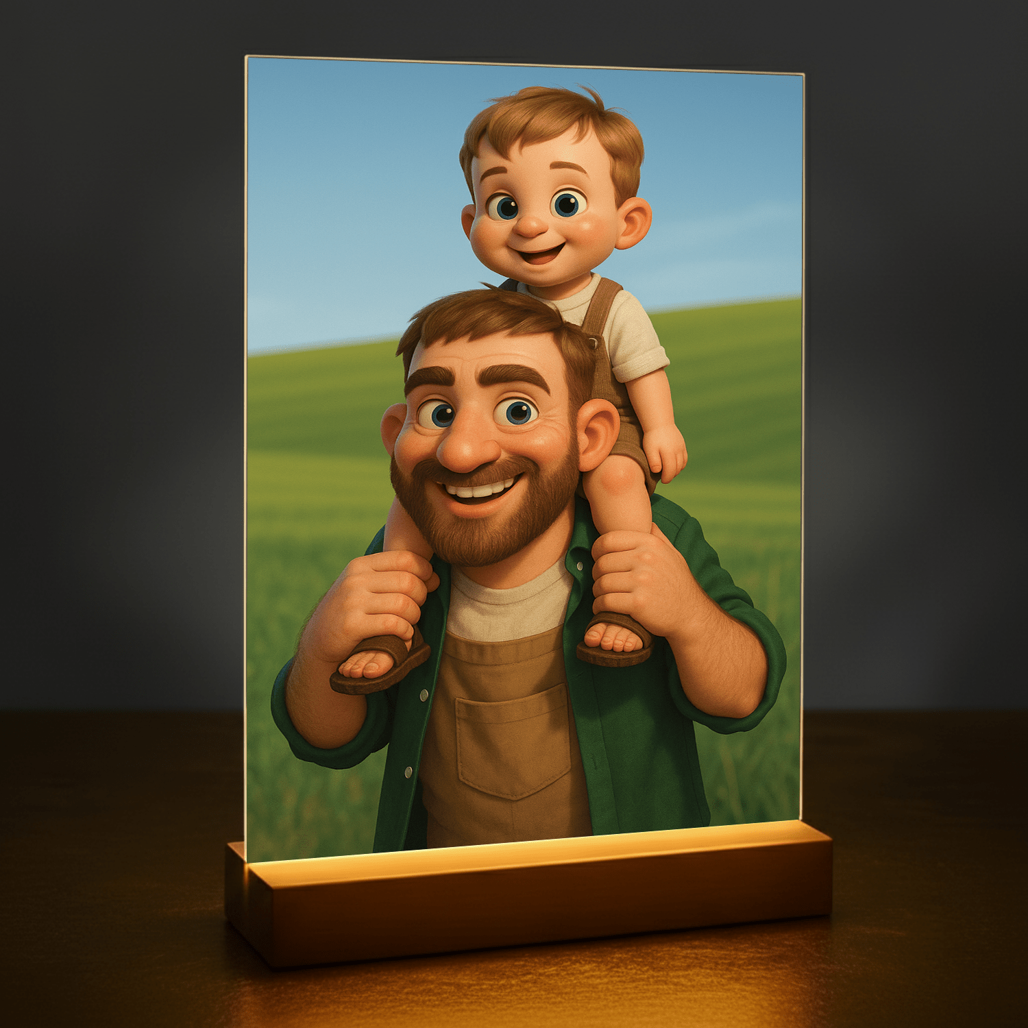 Rodzinna bajkowa ilustracja - portret na szkle akrylowym dla taty - Emmygift.pl