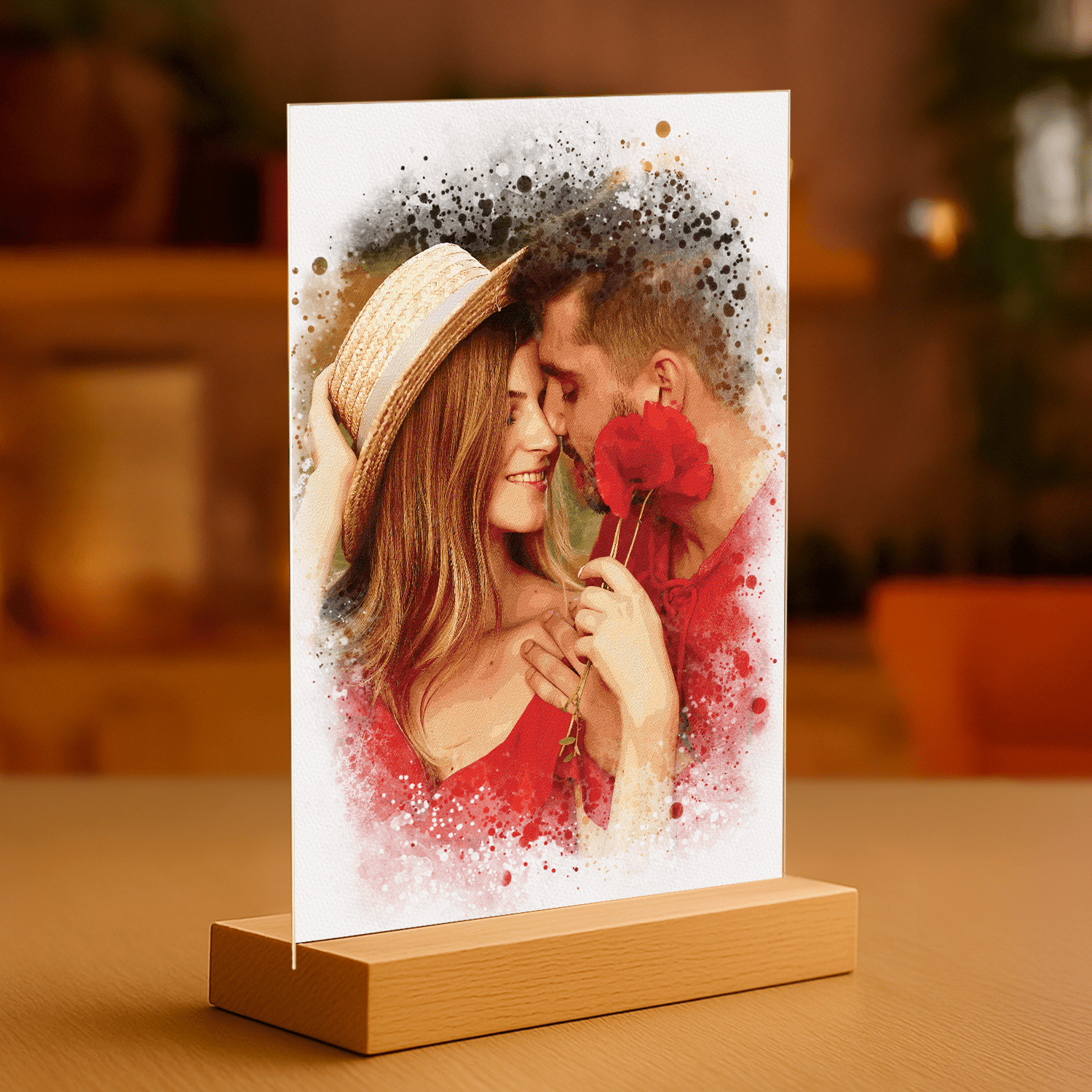 Romantic print watercolor - portret na szkle dla pary - Emmygift.pl