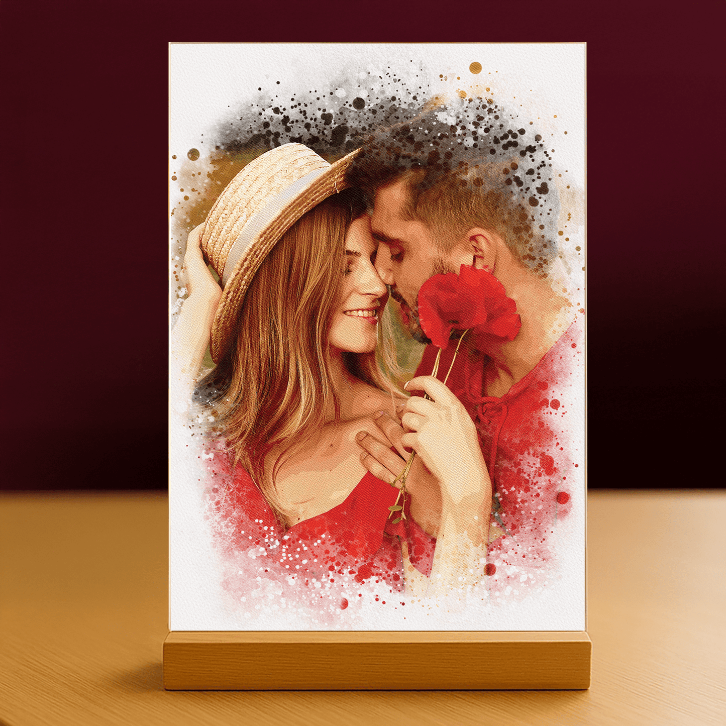 Romantic print watercolor - portret na szkle dla pary - Emmygift.pl