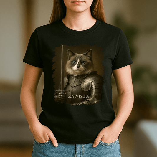 Rycerski kot - koszulka damska z nadrukiem dla miłośnika kotów - Emmygift.pl