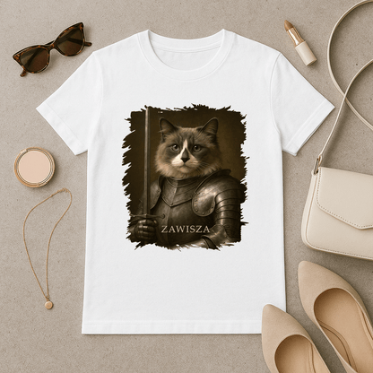 Rycerski kot - koszulka damska z nadrukiem dla miłośnika kotów - Emmygift.pl