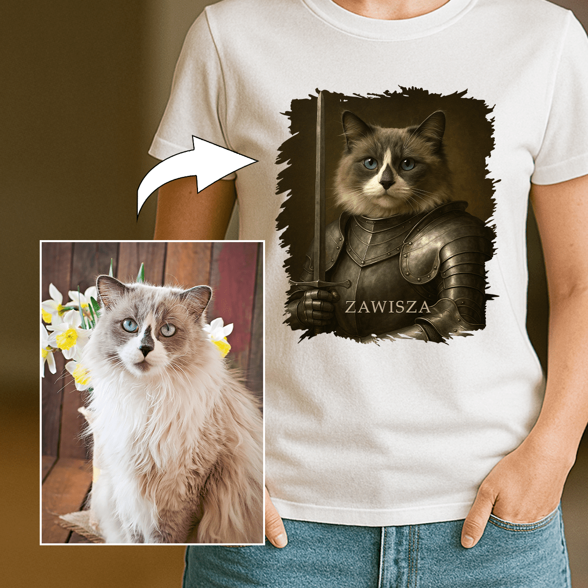 Rycerski kot - koszulka damska z nadrukiem dla miłośnika kotów - Emmygift.pl
