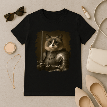 Rycerski kot - koszulka damska z nadrukiem dla miłośnika kotów - Emmygift.pl