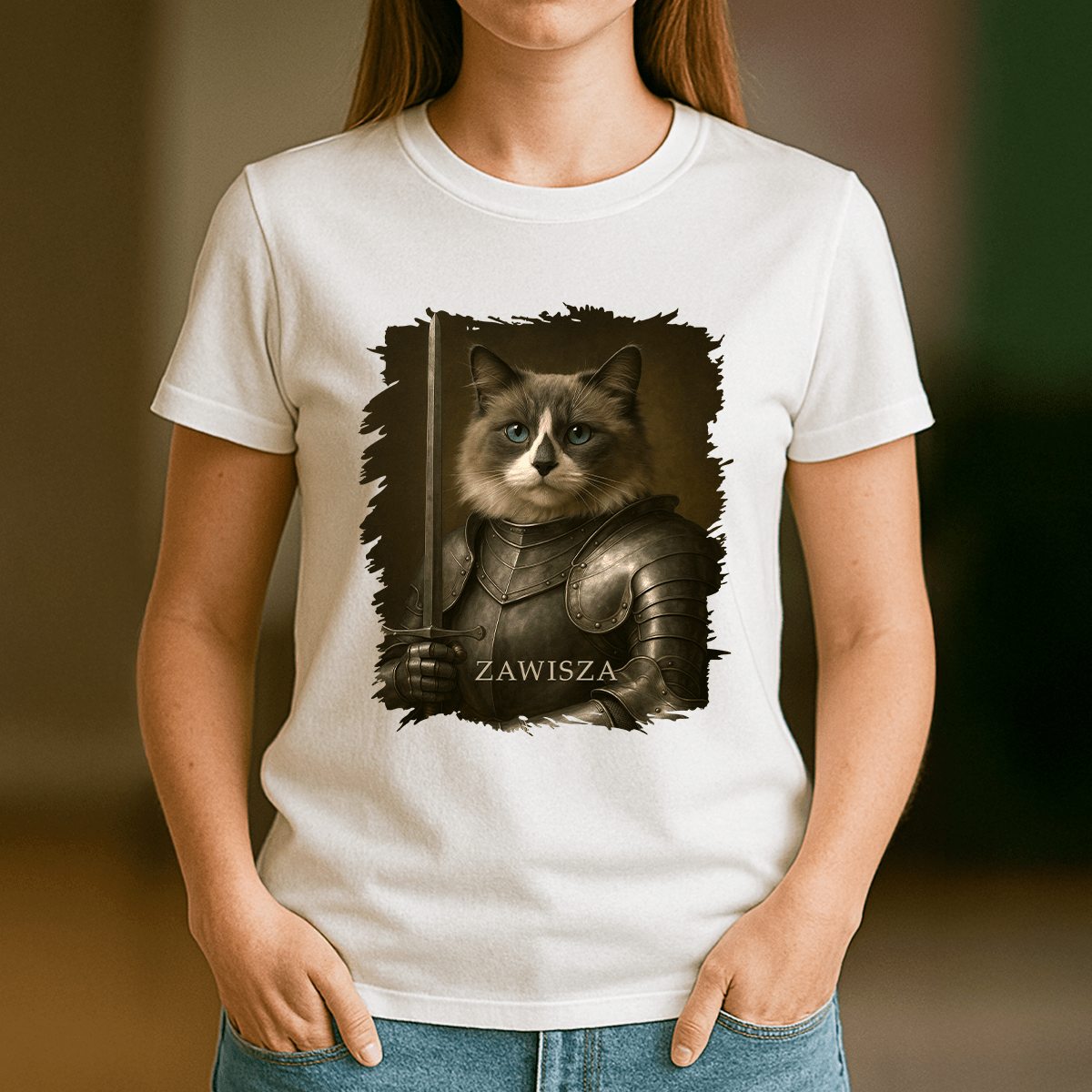 Rycerski kot - koszulka damska z nadrukiem dla miłośnika kotów - Emmygift.pl