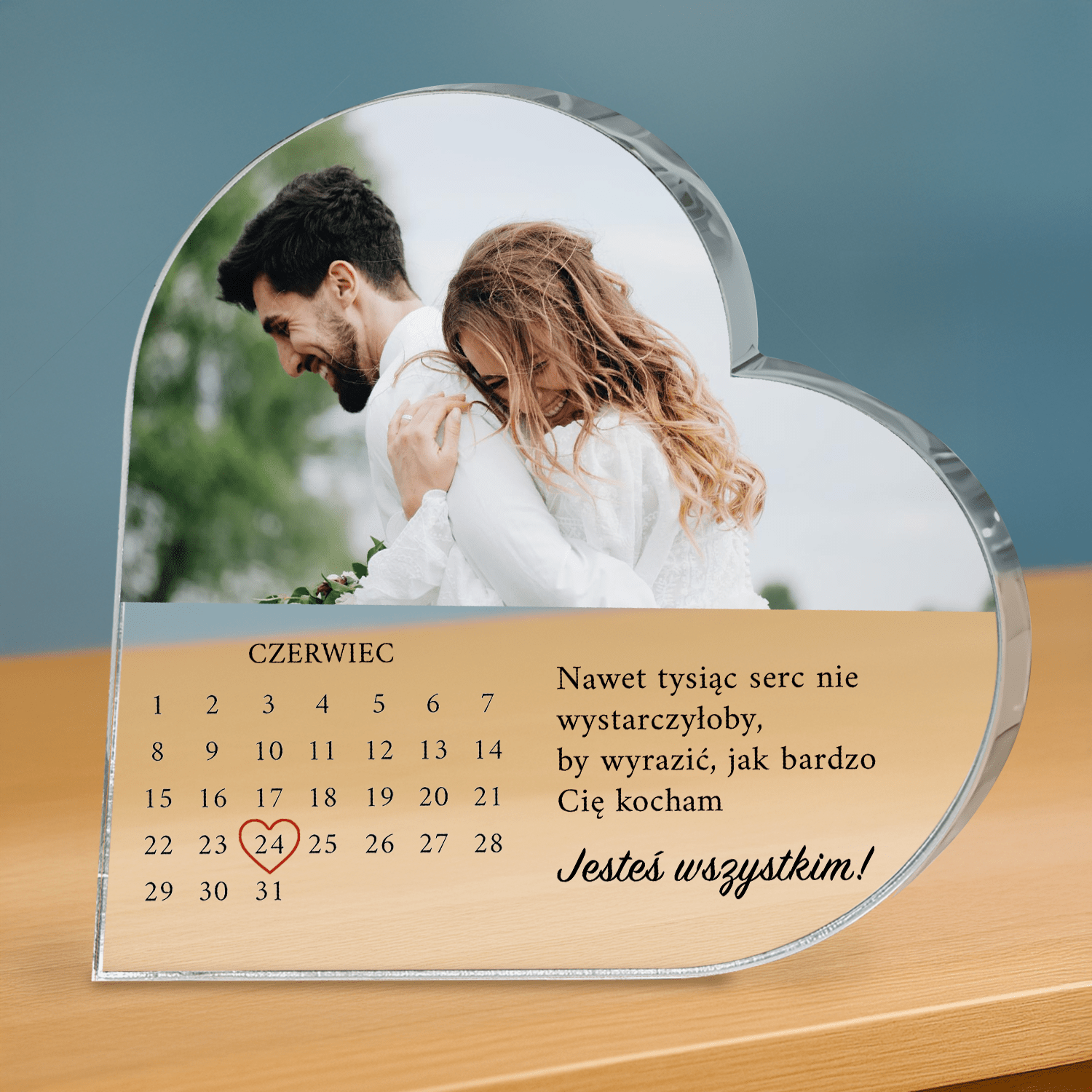 Kalendarz + zdjęcie pary - personalizowane serce z nadrukiem - Emmygift.pl