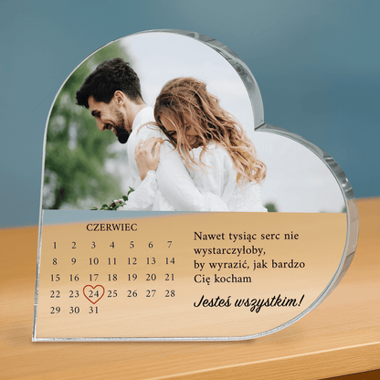 Kalendarz + zdjęcie pary - personalizowane serce z nadrukiem - Emmygift.pl