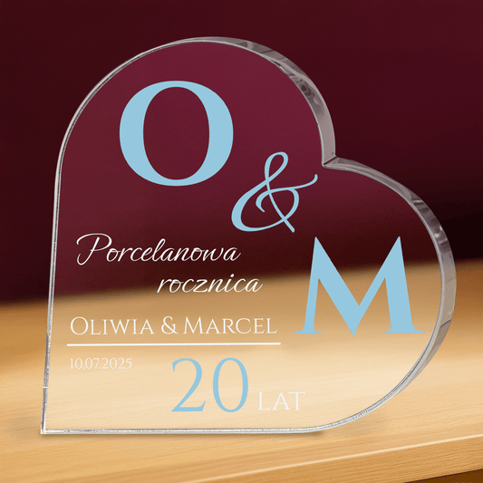 Porcelanowa rocznica - personalizowane serce z nadrukiem dla pary - Emmygift.pl