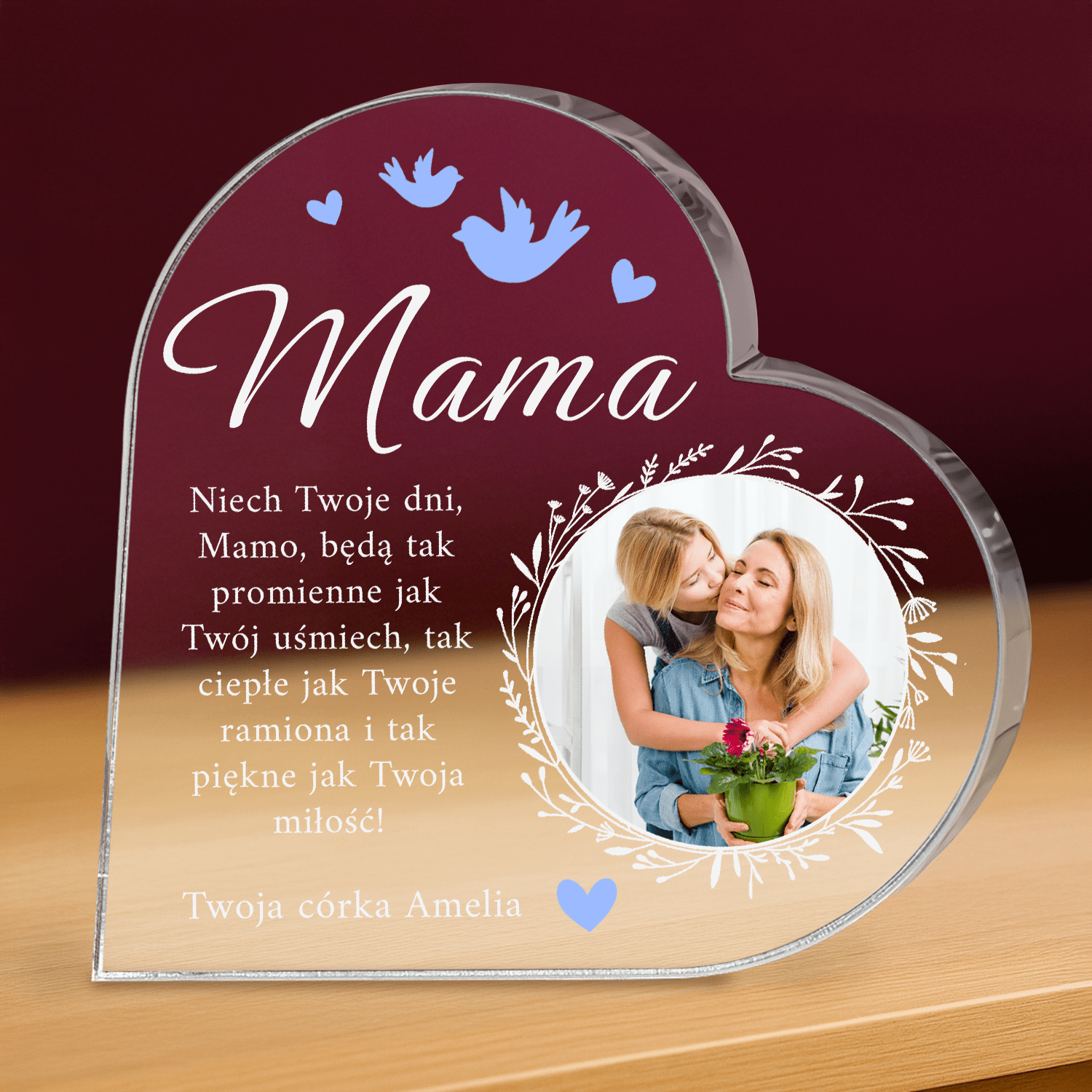 Życzenia dla mamy + zdjęcie - personalizowane serce z nadrukiem dla mamy - Emmygift.pl